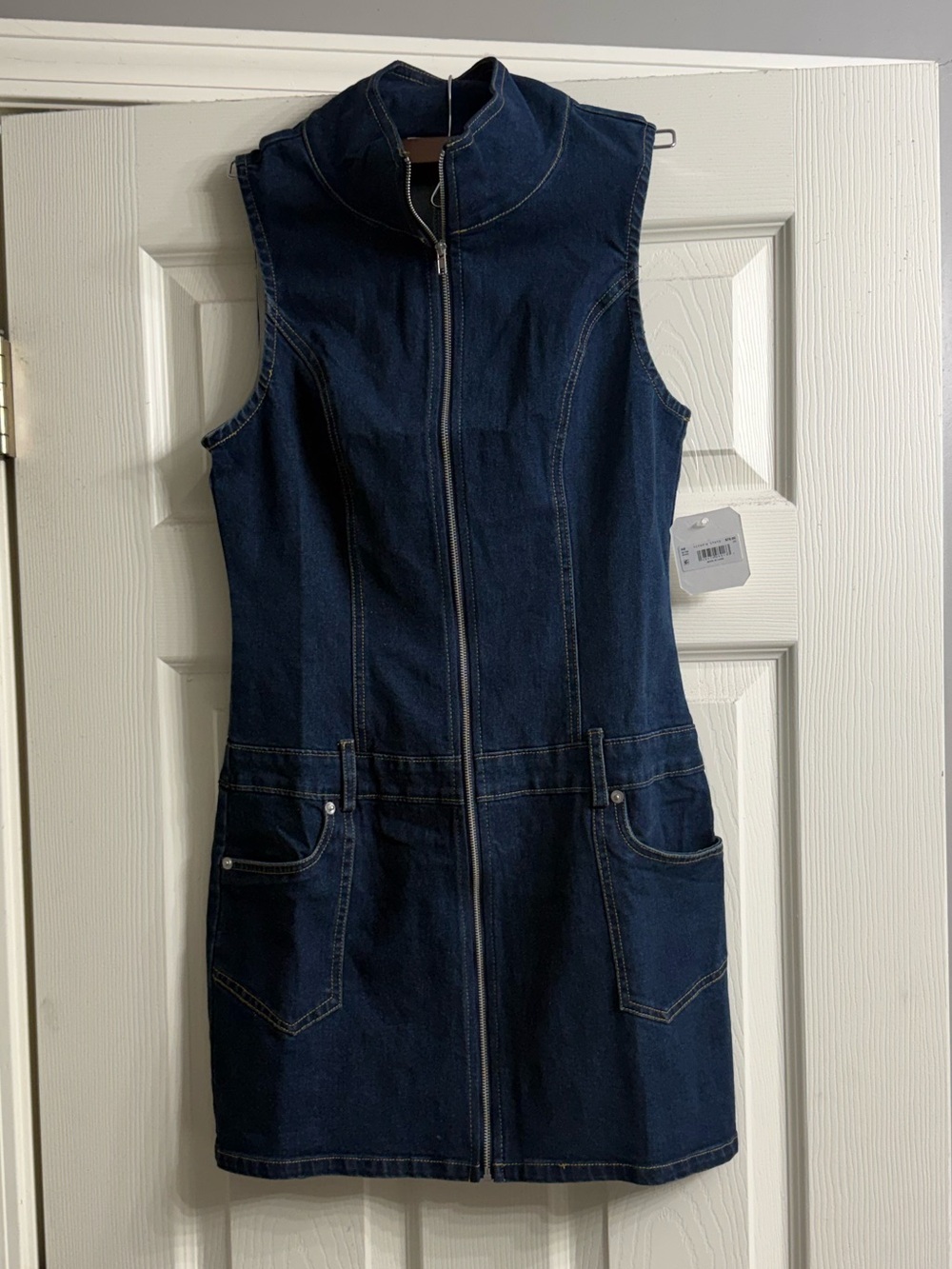 Le Lis/ Altar’d State Blue Denim Zip-Front Dress NWT